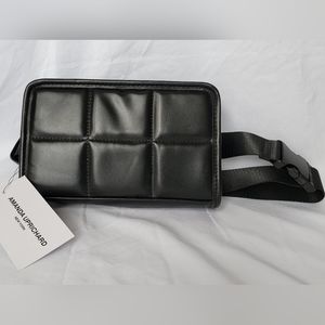 NWT! Amanda Uprichard Black Faux Leather Quilted Belt Bag, Black, One Size
